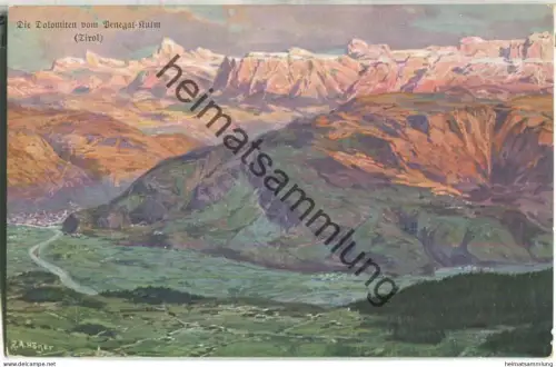 Die Dolomiten vom Penegal-Kulm - Künstlerkarte signiert R. A. Höger - Verlag Hans Kohler & Co. München