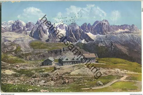 Schlernhäuser mit den Rosengarten und Dolomiten - Verlag Joh. F. Amonn Bozen