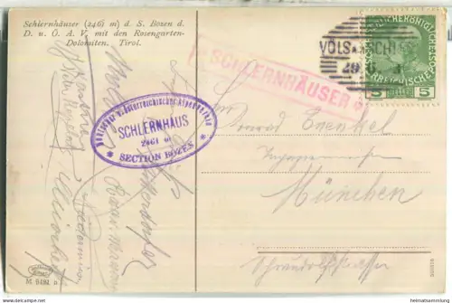 Schlernhäuser mit den Rosengarten und Dolomiten - Verlag Joh. F. Amonn Bozen