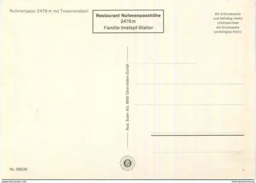 Nufenenpass - Tessineralpen - AK Grossformat - Verlag Rud. Suter AG Oberrieden-Zürich