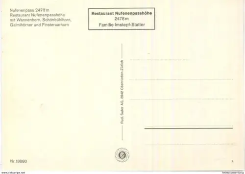 Nufenenpass - Restaurant Nufenenpasshöhe Familie Imstepf-Blatter - AK Grossformat - Verlag Rud. Suter AG Oberrieden-Züri