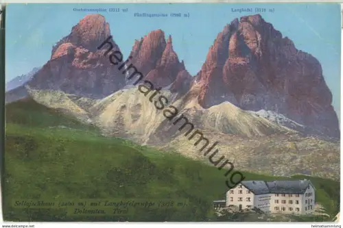 Sellajochhaus mit Langkofelgruppe - Verlag Joh. F. Amonn Bozen