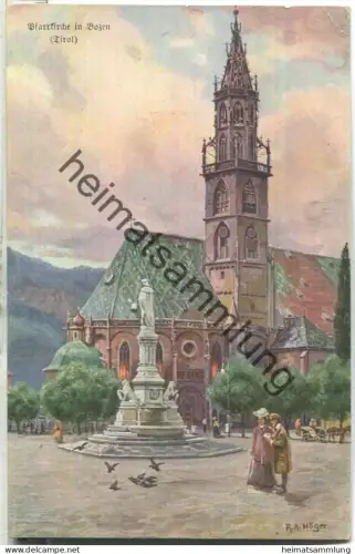 Pfarrkirche in Bozen - Künstlerkarte signiert R. A. Höger - Verlag Hans Kohler & Co. München