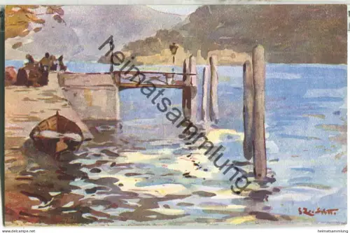 Lago di Como - Moltrasio - il Pontile - Künstlerkarte signiert L. Zambeletti 20er Jahre