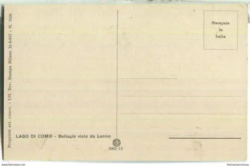 Lago di Como - Bellagio visto da Lenno - Künstlerkarte signiert L. Zambeletti 20er Jahre