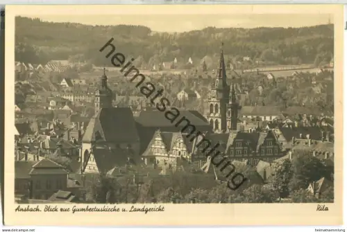 Ansbach - Gumbertuskirche - Landgericht  - Foto-Ansichtskarte - Verlag Ludwig Riffelmacher Fürth