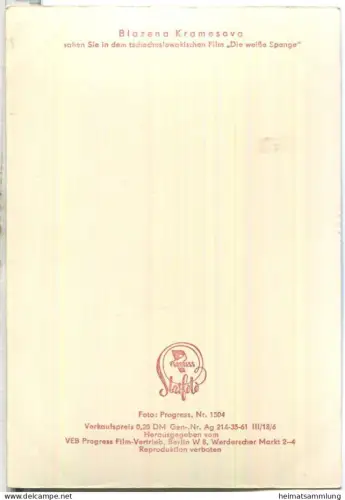 Blazena Kramesova - VEB Progress Film Vertrieb Berlin 1961 - Keine AK-Einteilung