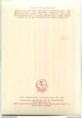 Jana Brejchova - VEB Progress Film Vertrieb Berlin 1964 - Keine AK-Einteilung