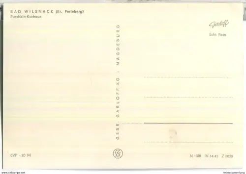 Bad Wilsnack - Puschkin-Kurhaus - Verlag Gebr. Garloff KG Magdeburg