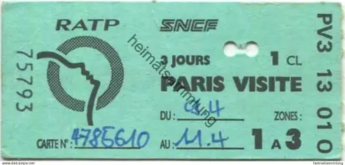 Frankreich - Paris visite 3 jours - RATP SNCF - in Verbindung mit einem Mäppchen