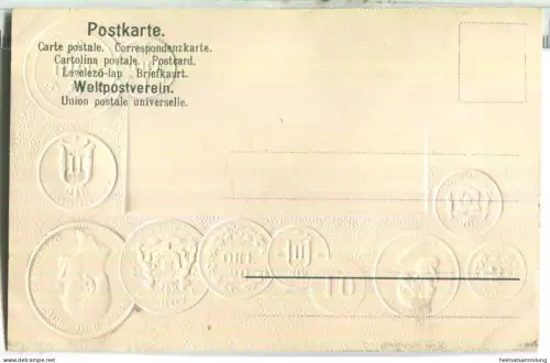 Münzkarte - Nationalflagge - Schweden - Prägedruck - Verlag H. S. M.