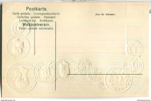 Münzkarte - Nationalflagge - Norwegen - Prägedruck - Verlag H. S. M.