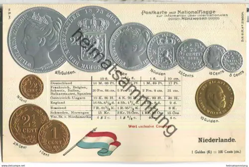 Münzkarte - Nationalflagge - Niederlande - Prägedruck - Verlag H. S. M.