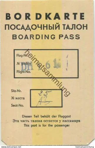 Deutschland - Bordkarte - Boarding Pass - Deutsche Lufthansa DDR 1962
