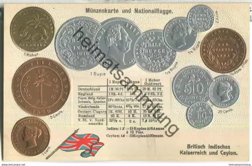 Münzkarte - Nationalflagge - Ceylon - Britisch Indisches Kaiserreich - Prägedruck - Verlag H. S. M.