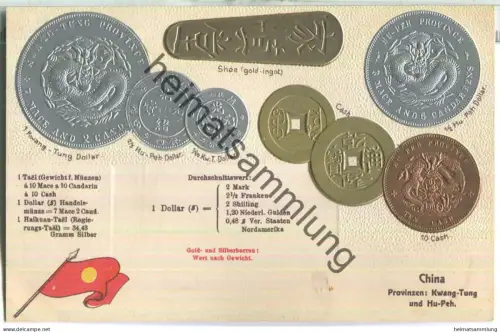 Münzkarte - Nationalflagge - China - Prägedruck - Verlag H. S. M.