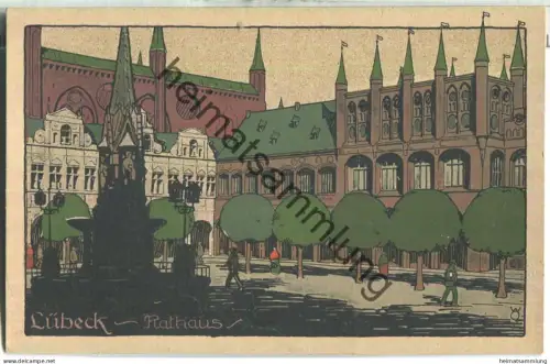 Lübeck - Rathaus - Künstler Steinzeichnung - Verlag Ludwig Möller Lübeck