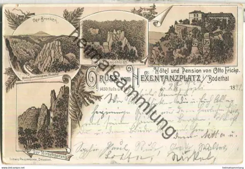 Hexentanzplatz - Hotel von Otto Fricke - Verlag Ludwig Philippsohn Dresden - gel. 1892