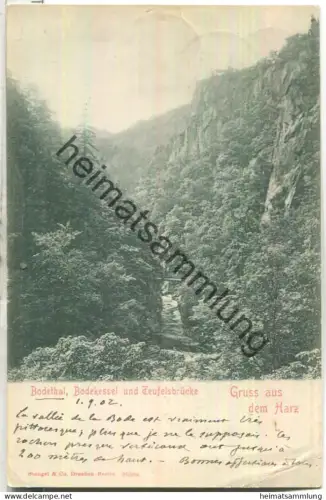 Bodetal - Bodekessel - Teufelsbrücke - Verlag Stengel & Co Dresden - gel. 1902