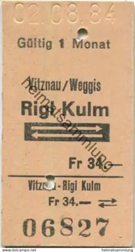Schweiz - Vitznau/Weggis Rigi Kulm retour - Fahrkarte 1984
