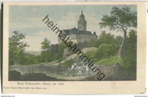 Burg Falkenstein um 1835 nach einem Stahlstich von Saxe sen. - Verlag A. & M. Löwenthal Frankfurt