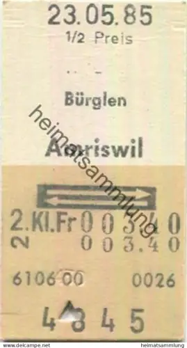 Schweiz - Bürglen Amriswil retour - Fahrkarte 1/2 Preis