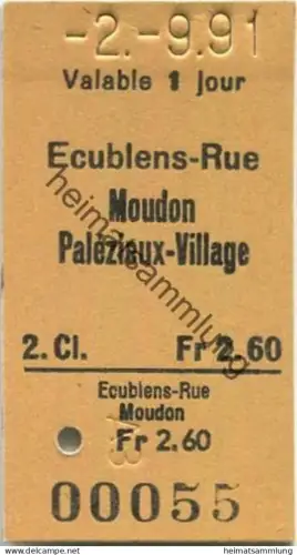 Schweiz - Ecublens-Rue Moudon Palézieux-Village einfach - Fahrkarte 1991