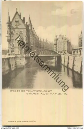 Gruss aus Hamburg - Speicher der Freihafengesellschaft - Verlag Römmler & Jonas Dresden ca. 1900