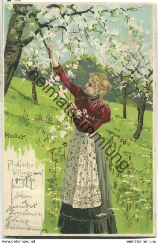Fröhliche Pfingsten - Frau mit Kirschblüten - signiert Mailick - Verlag Erika Nr. 1061 - gel. 1903