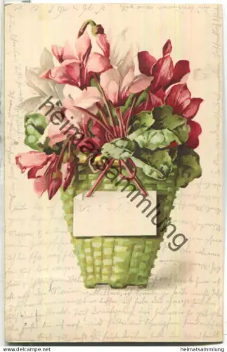 Alpenveilchen in einem Korb - gel. 1905