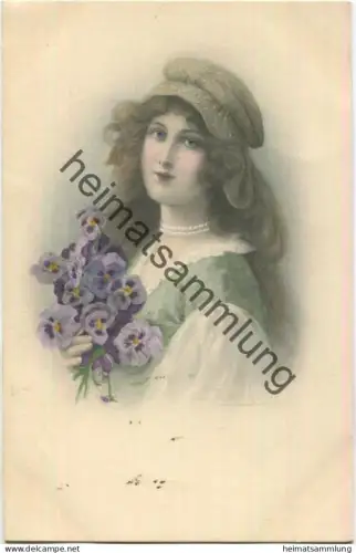 Frau mit Hut und Blumen - Verlag M.M. Vienne