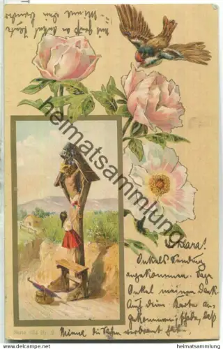 Wegkreuz - Rosen - Vogel - Serie 624 Nr. 2 - gel. 1903