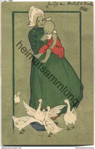 Mutter mit Baby und Gänsen - Verlag M. M. Vienne Nr. 139 - gel. 1904
