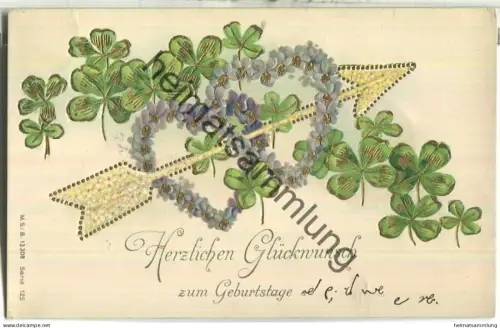 Veilchen - Klee - Prägedruck - Verlag M. S. i. B. Serie 125 - gel. 1909