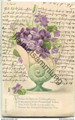 Veilchen in der Vase - Prägedruck - Verlag M. S. i. B. Serie 355 - gel. 1905