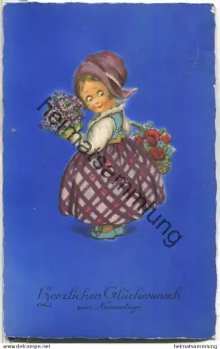 Namenstag - Mädchen mit Blumenstrauss - Verlag Amag N° 097 - gel. 1925