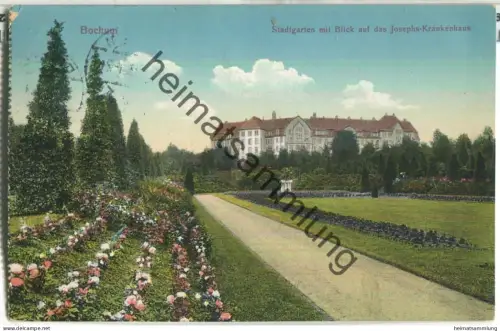 Bochum - Stadtgarten - Josephs-Krankenhaus - Verlag Cramers Kunstanstalt Dortmund - links perforiert - gel. 1913