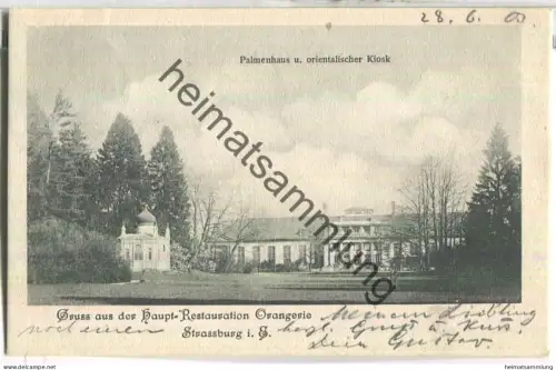 Strassburg - Orangerie - Palmenhaus und orientalischer Kiosk - Verlag B. W. & Cie - gel. 1903