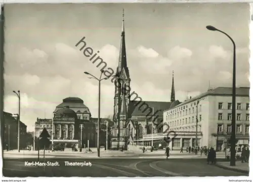 Karl-Marx-Stadt - Theaterplatz - Foto-Ansichtskarte - Verlag Lichtbild-Schincke Zeitz - Rückseite beschrieben 1968
