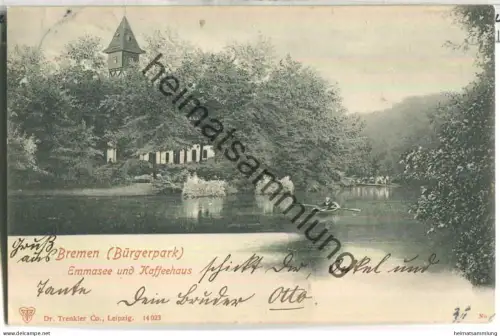 Bremen - Emmasee und Kaffeehaus - Bürgerpark - Verlag Dr. Trenkler Co Leipzig - gel. 1902