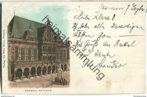 Bremen - Rathaus - Verlag Willy Meyer Bremen - Flaggenstempel - gel. 1903