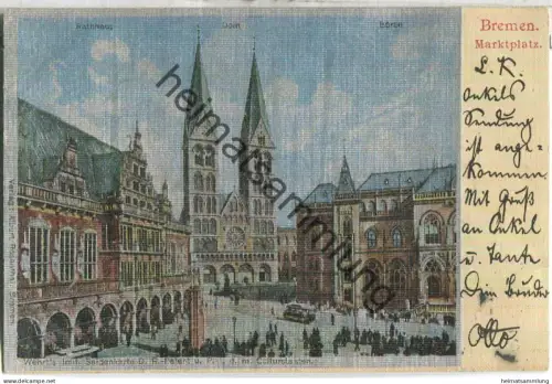 Bremen - Marktplatz - Wehrt's imitierte Seidenkarte - Verlag Albert Rosenthal Bremen - gel. 1902