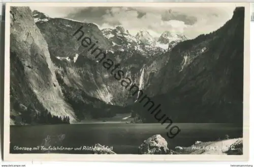 Obersee mit Teufelshörner und Röthbachfall - Foto-Ansichtskarte - Verlag F. G. Zeitz Königsee - gel. 1935