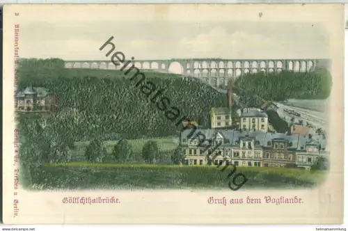 Göltzschtalbrücke - Gruss aus dem Vogtlande - Verlag A. Baasch Plauen - Reliefkarte 3D-Efekt ca. 1900 - gel. 1920