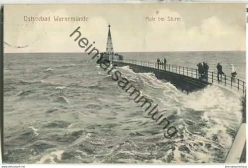 Ostseebad Warnemünde - Mole bei Sturm - Schlesische Lichtdruck u. graph. Kunstanstalt Breslau - gel. 1911