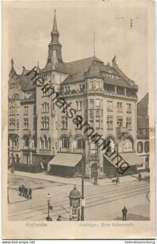 Karlsruhe - Moninger- Ecke Kaiserstrasse - gel. 1922