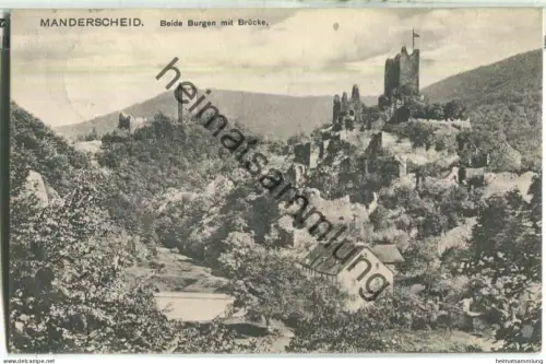 Manderscheid - Beide Burgen mit Brücke - Verlag Frz. v. Recklinghausen Manderscheid - gel. 1910