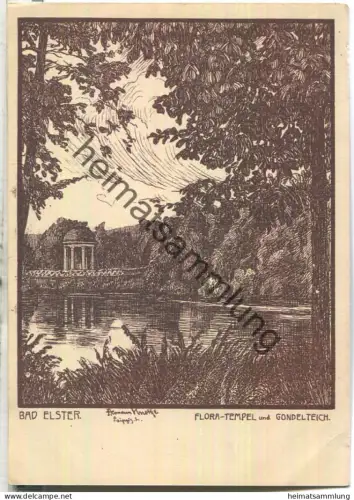 Bad Elster - Flora-Tempel und Gondelteich - Künstlerkarte Hermann Knothe Leipzig