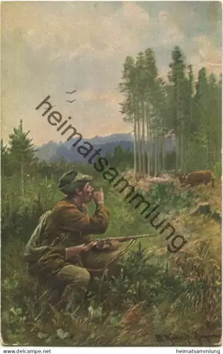 Jäger - Hirsch - Künstlerkarte M. Müller Ringeisen - Verlag Rehn & Linzen Cassel