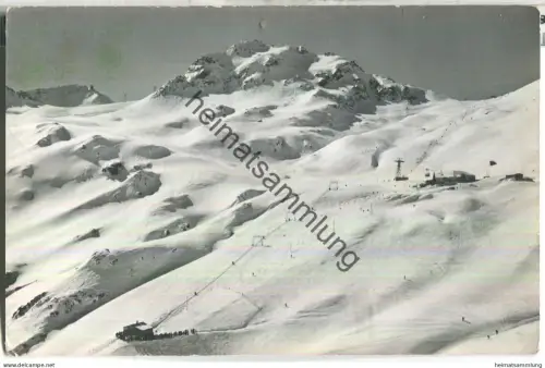 Blick auf Parsennhütte - Skilift auf Parsennfurka - Luftseilbahn zum Weissfluhjoch - Foto-Ansichtskarte - gel. 1963